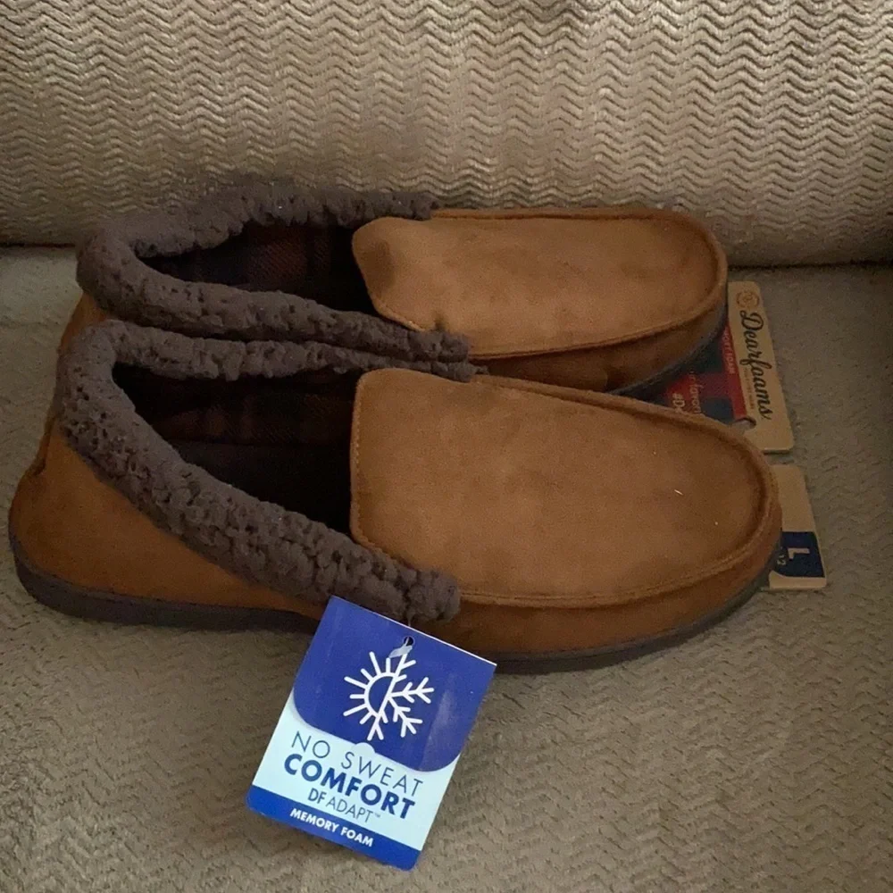 NWT Dearfoam Men’s Slippers Brown Memory Foam Size L 11-12 - Picture 4 of 8